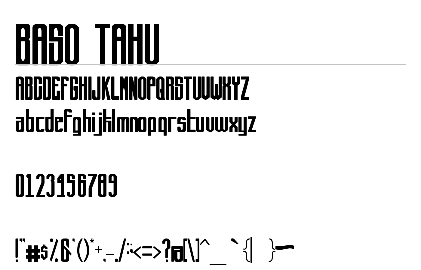 BASO TAHU Font preview