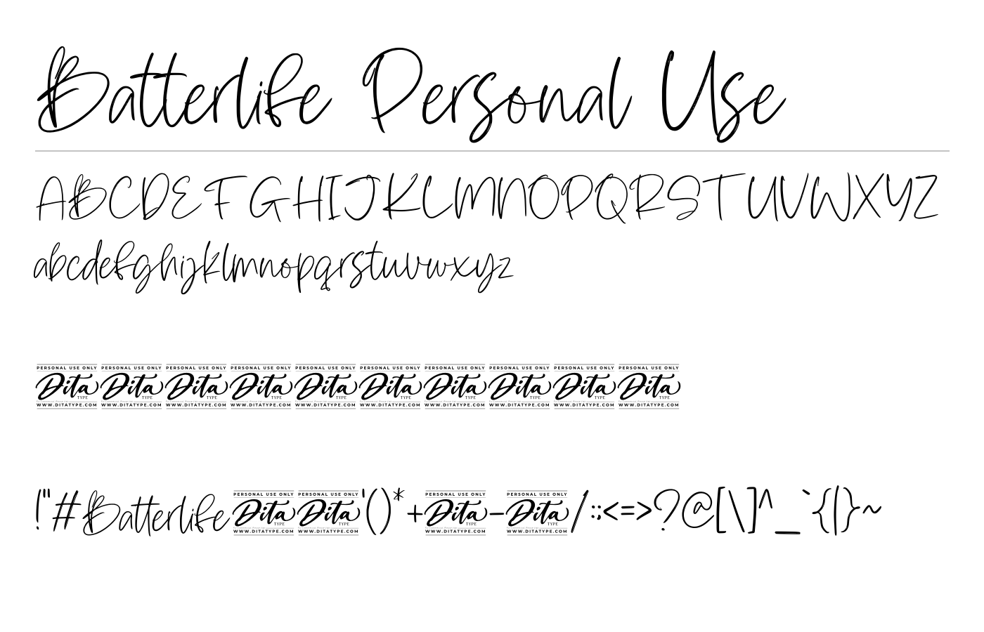 Batterlife Personal Use Font preview