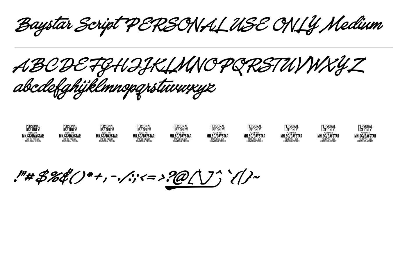 Baystar Script PERSONAL USE ONLY Font preview