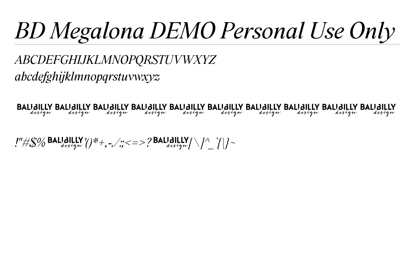 BD Megalona DEMO Personal Use Only Font preview