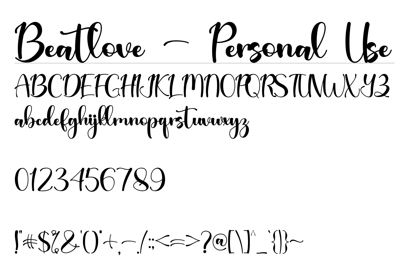 Beatlove - Personal Use Font preview