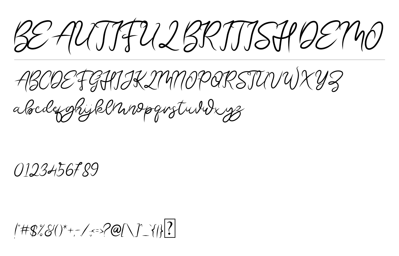 BEAUTIFUL BRITISH DEMO Font preview