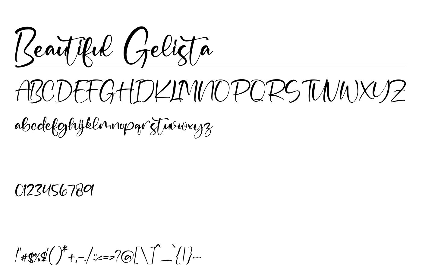 Beautiful Gelista Font preview