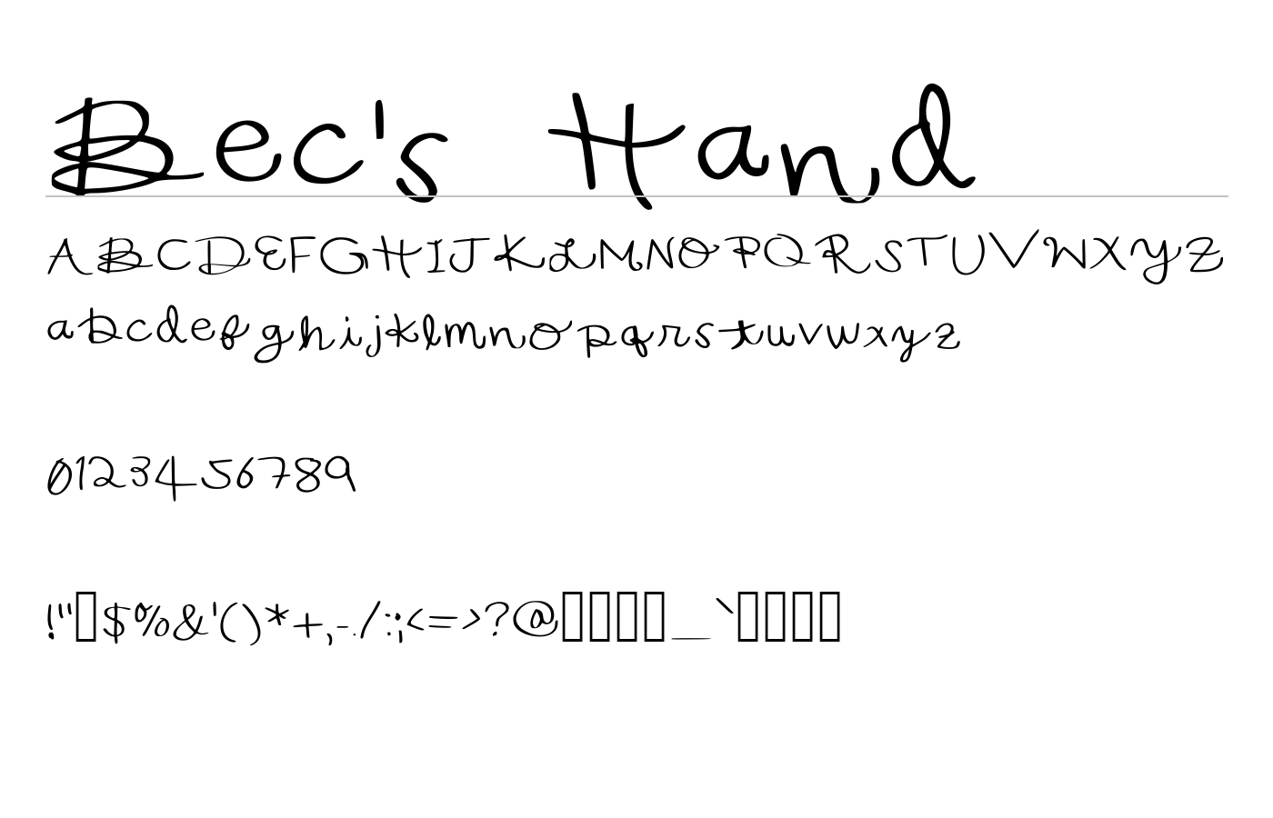 Bec's Hand Font preview