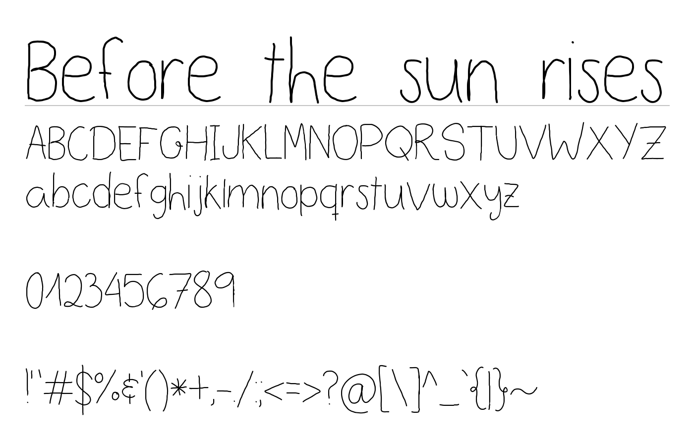Before the sun rises Font preview