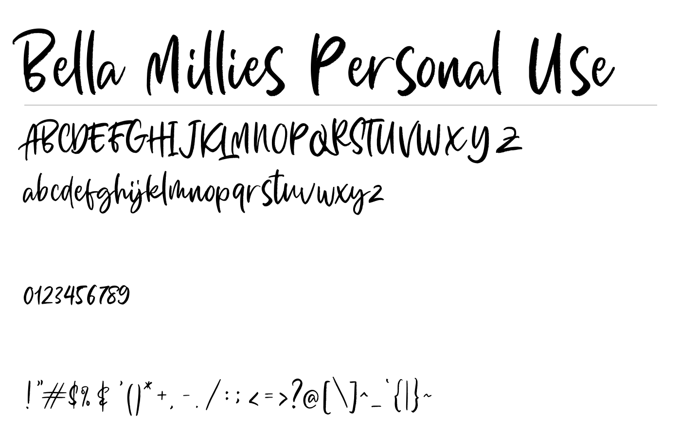 Bella Millies Personal Use Font preview