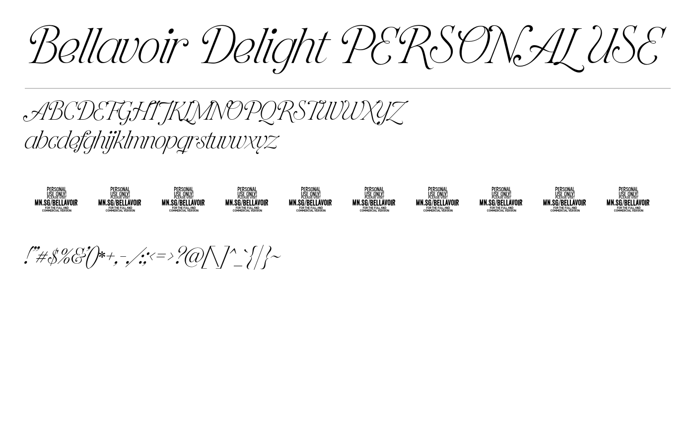 Bellavoir Delight PERSONAL USE Font preview