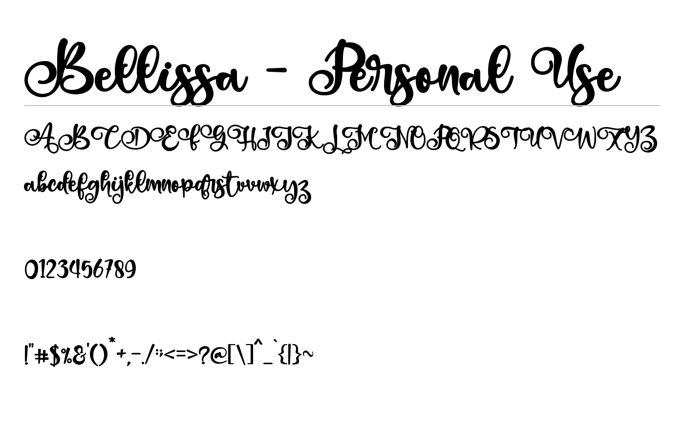 Bellissa - Personal Use Font preview