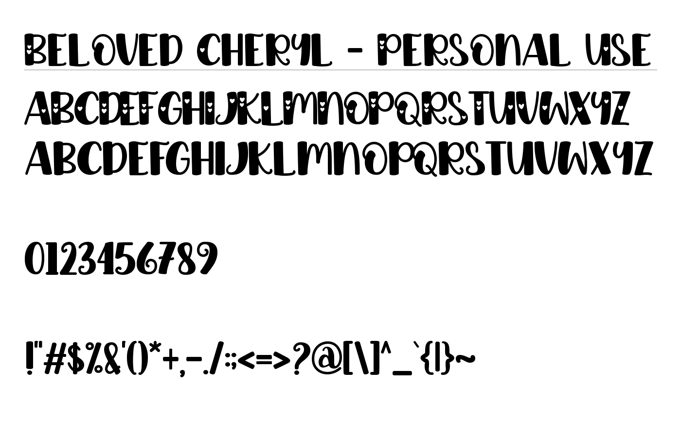 Beloved Cheryl - Personal Use Font preview