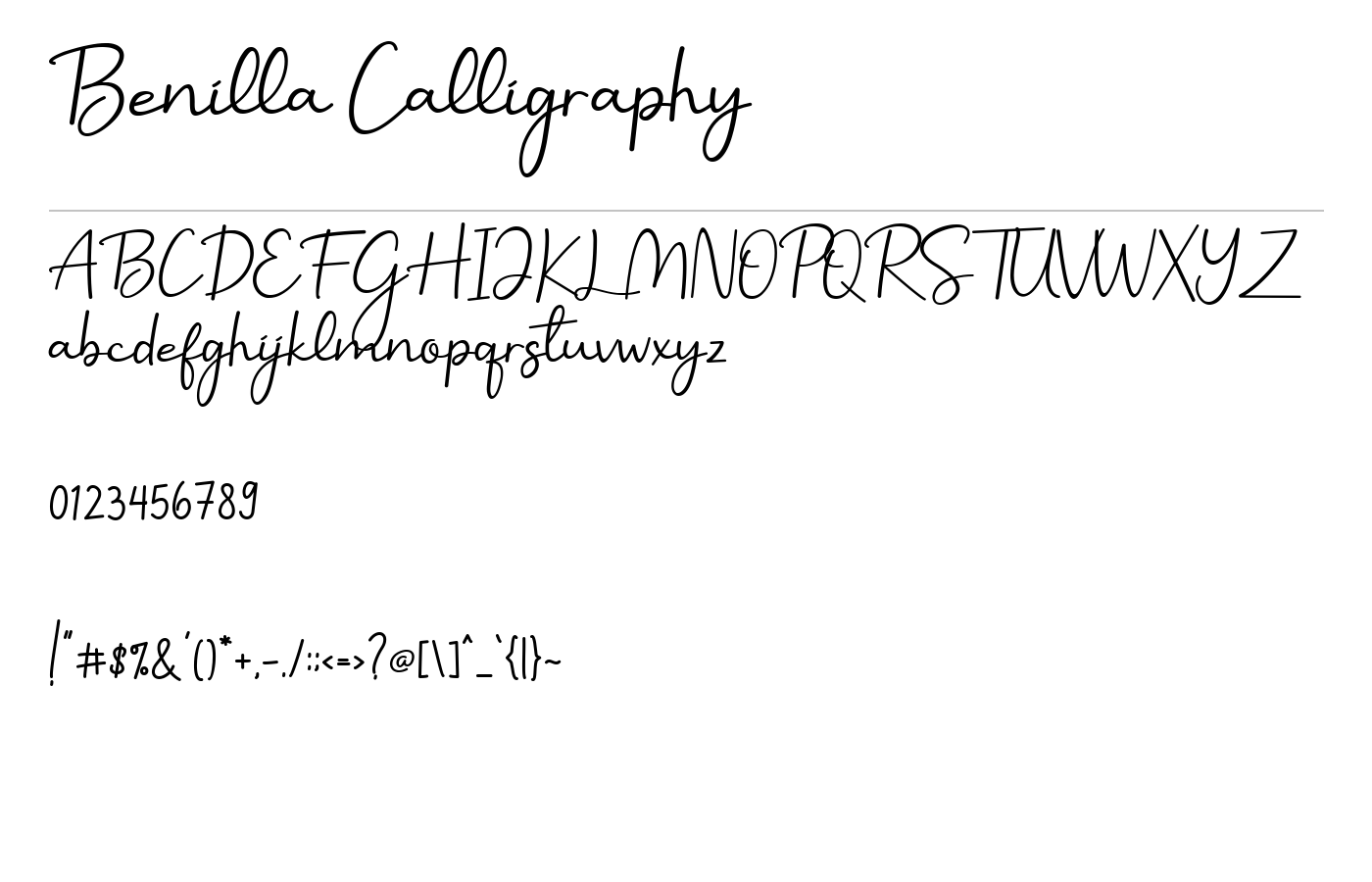 Benilla Calligraphy Font preview