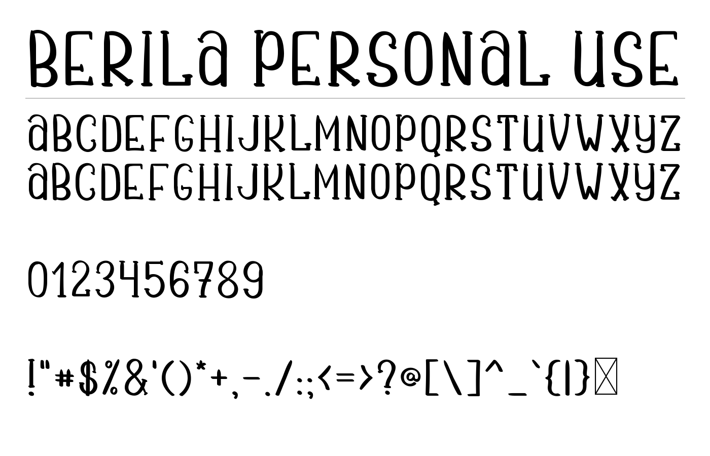 Berila PERSONAL USE Font preview