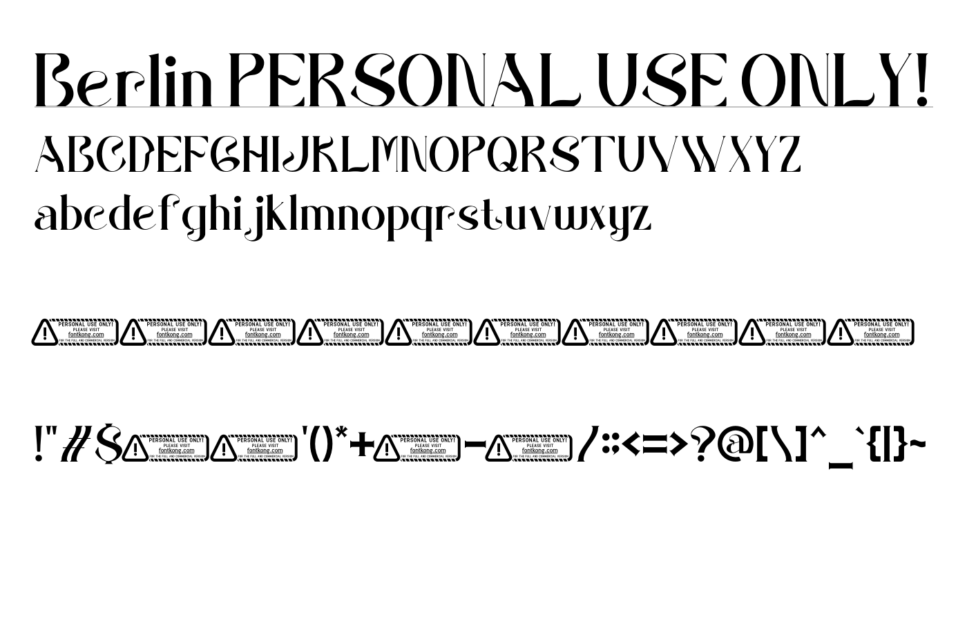 Berlin PERSONAL USE ONLY! Font preview