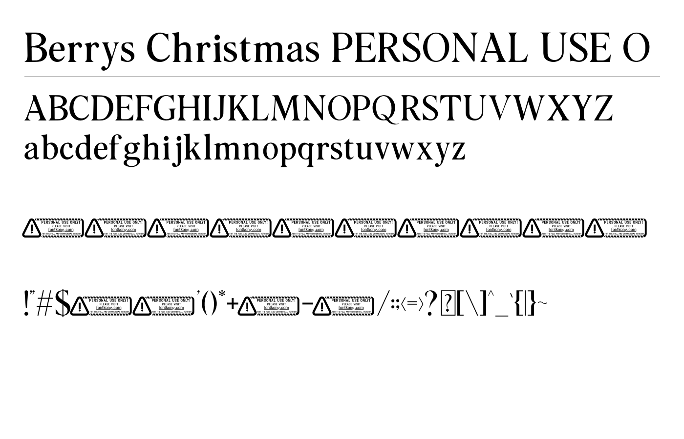 Berrys Christmas PERSONAL USE O Font preview
