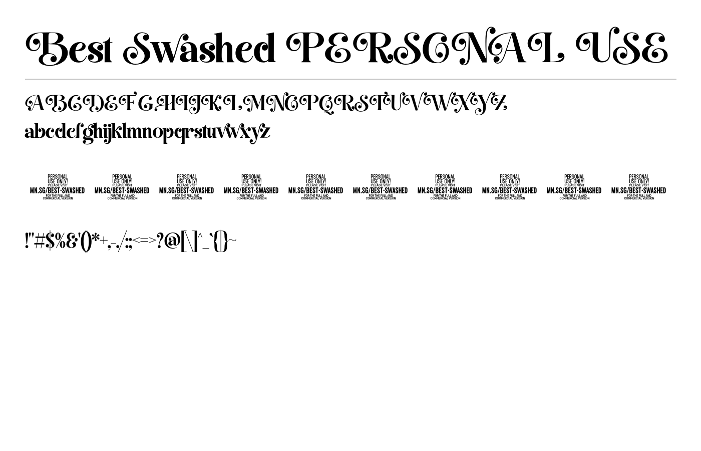 Best Swashed PERSONAL USE Font preview