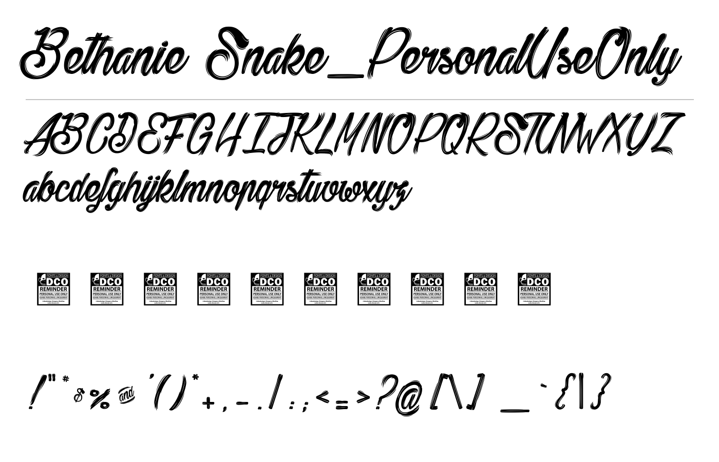 Bethanie Snake_PersonalUseOnly Font preview