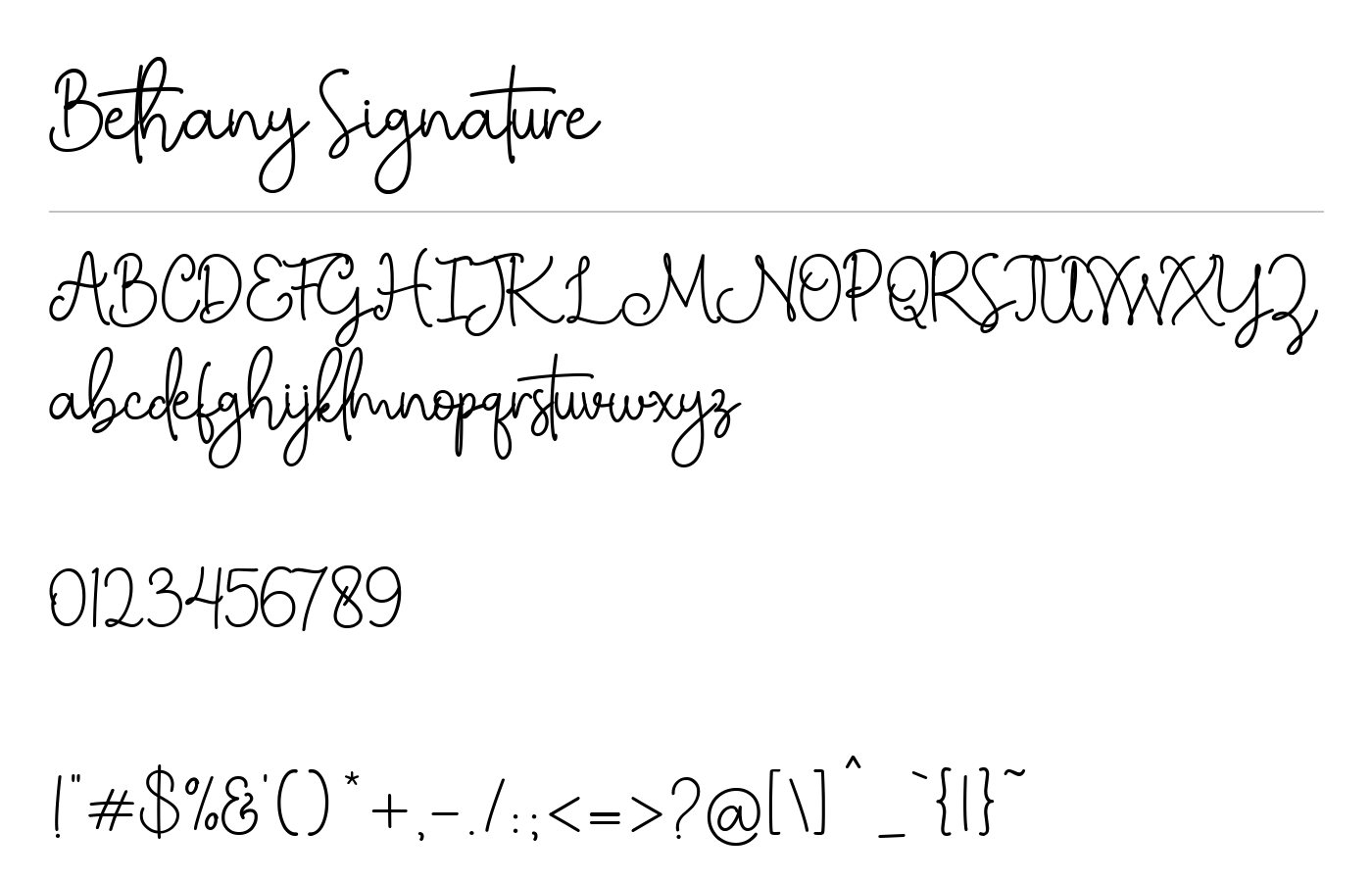 Bethany Signature Font preview