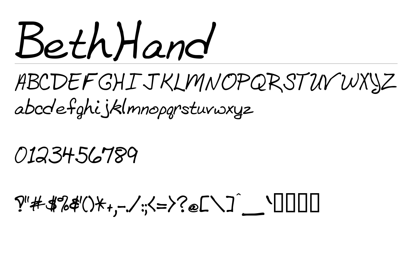 BethHand Font preview