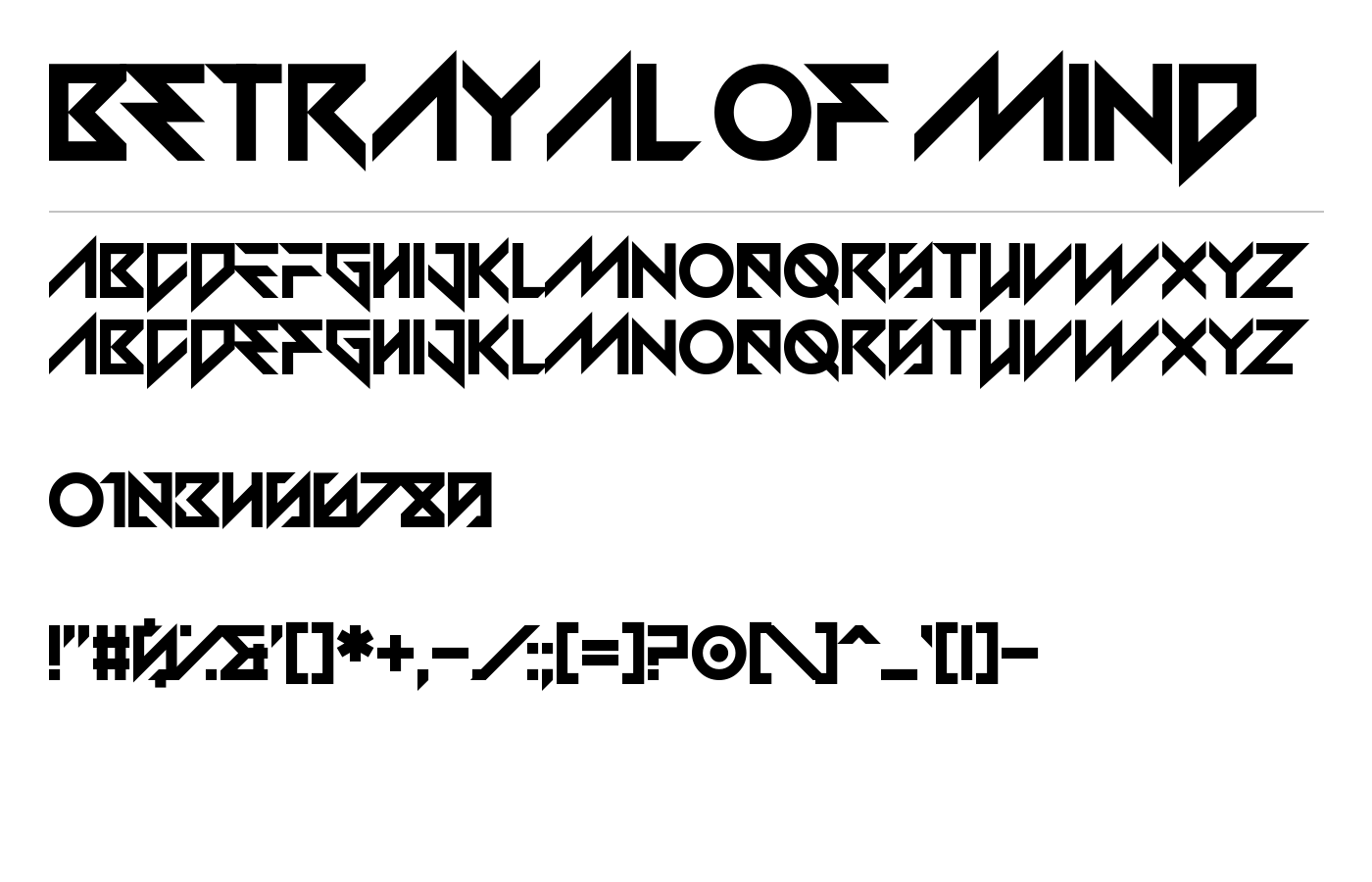 Betrayal of Mind Font preview