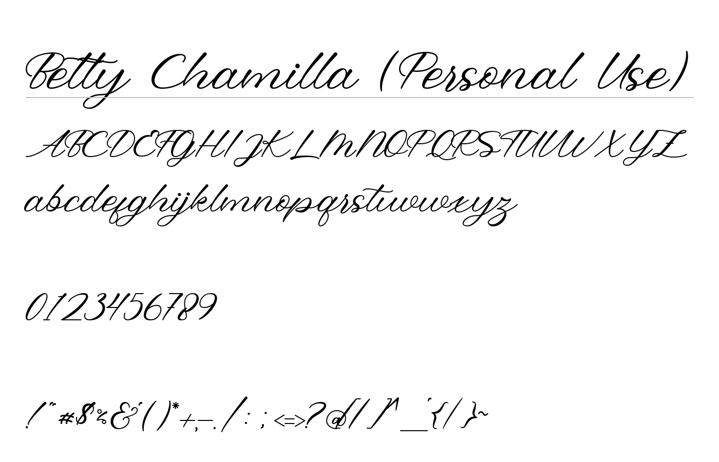 Betty Chamilla (Personal Use) Font preview