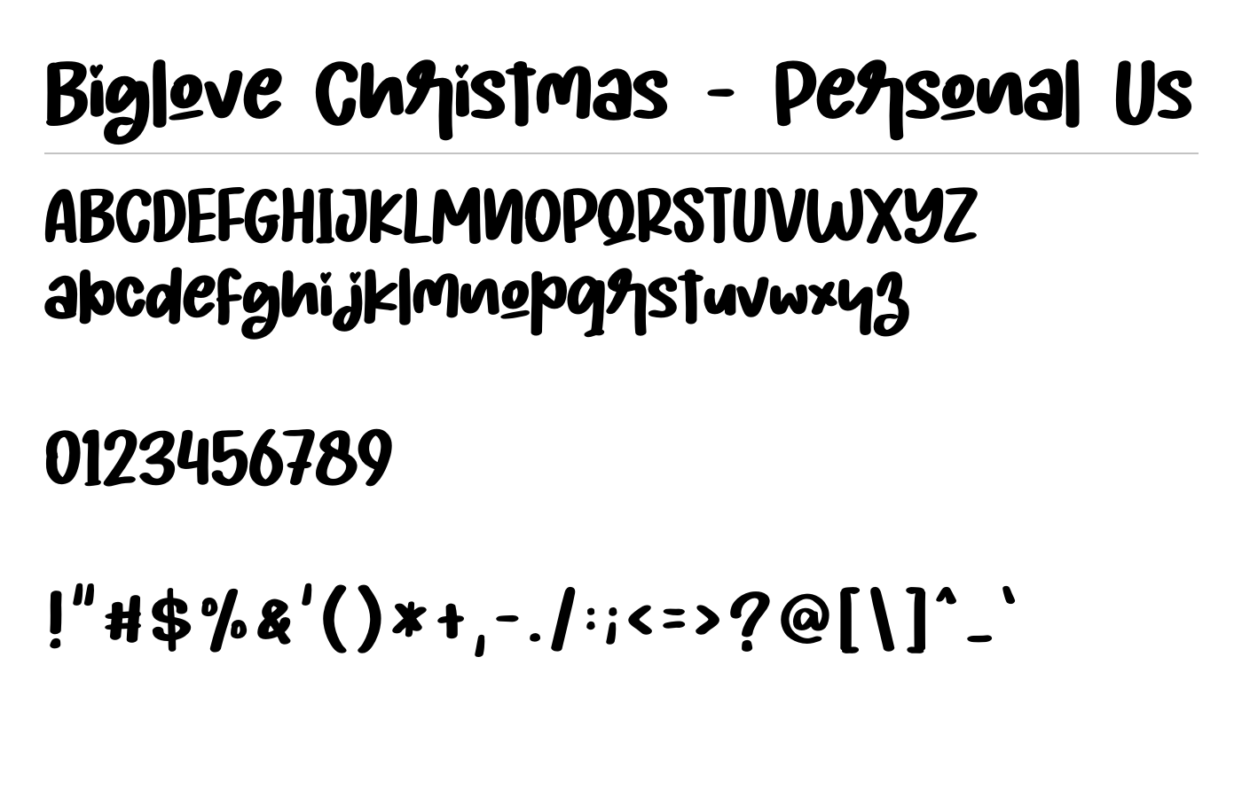 Biglove Christmas - Personal Us Font preview