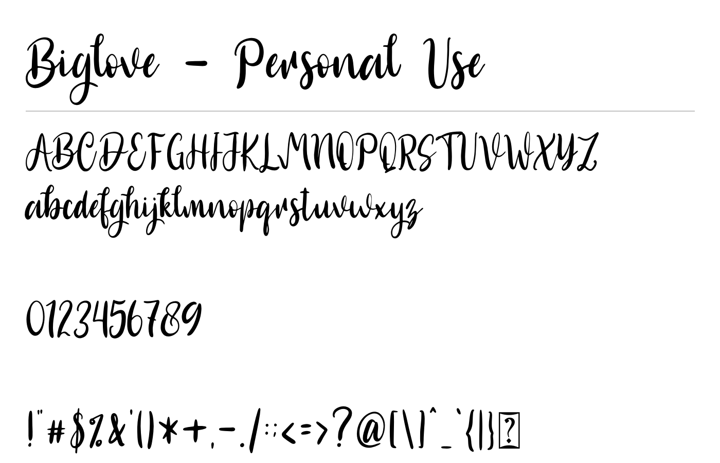 Biglove - Personal Use Font preview