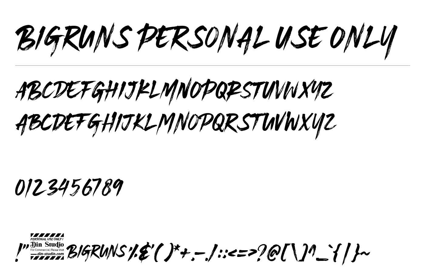 Bigruns Personal Use Only Font preview