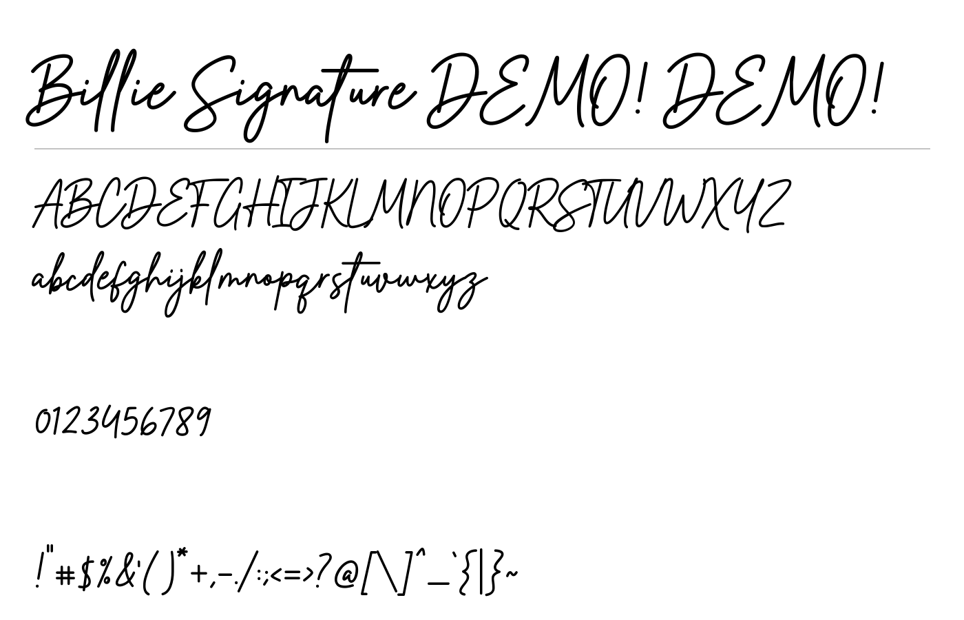 Billie Signature DEMO! Font preview
