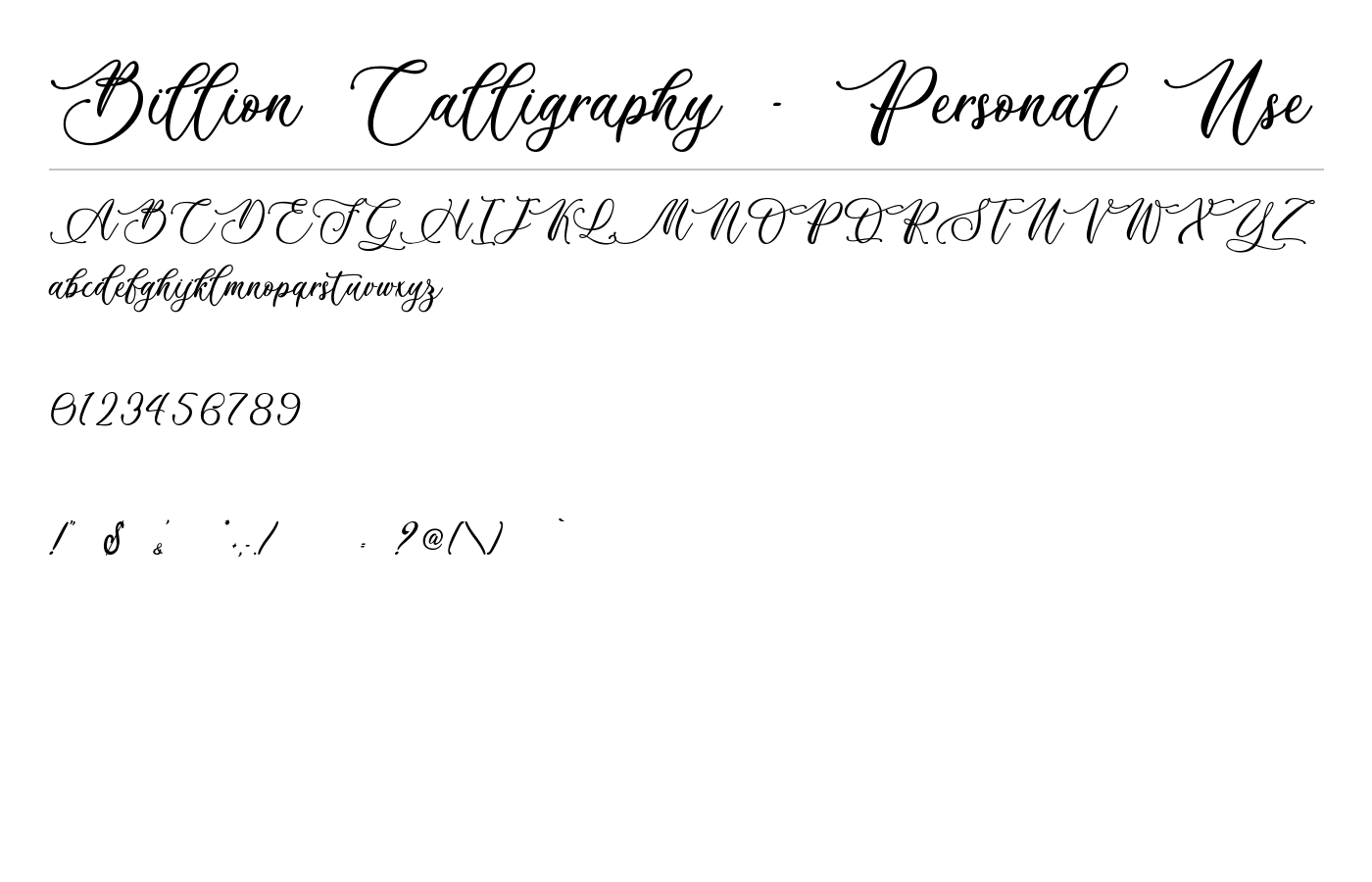 Billion Calligraphy - Personal Use Font preview