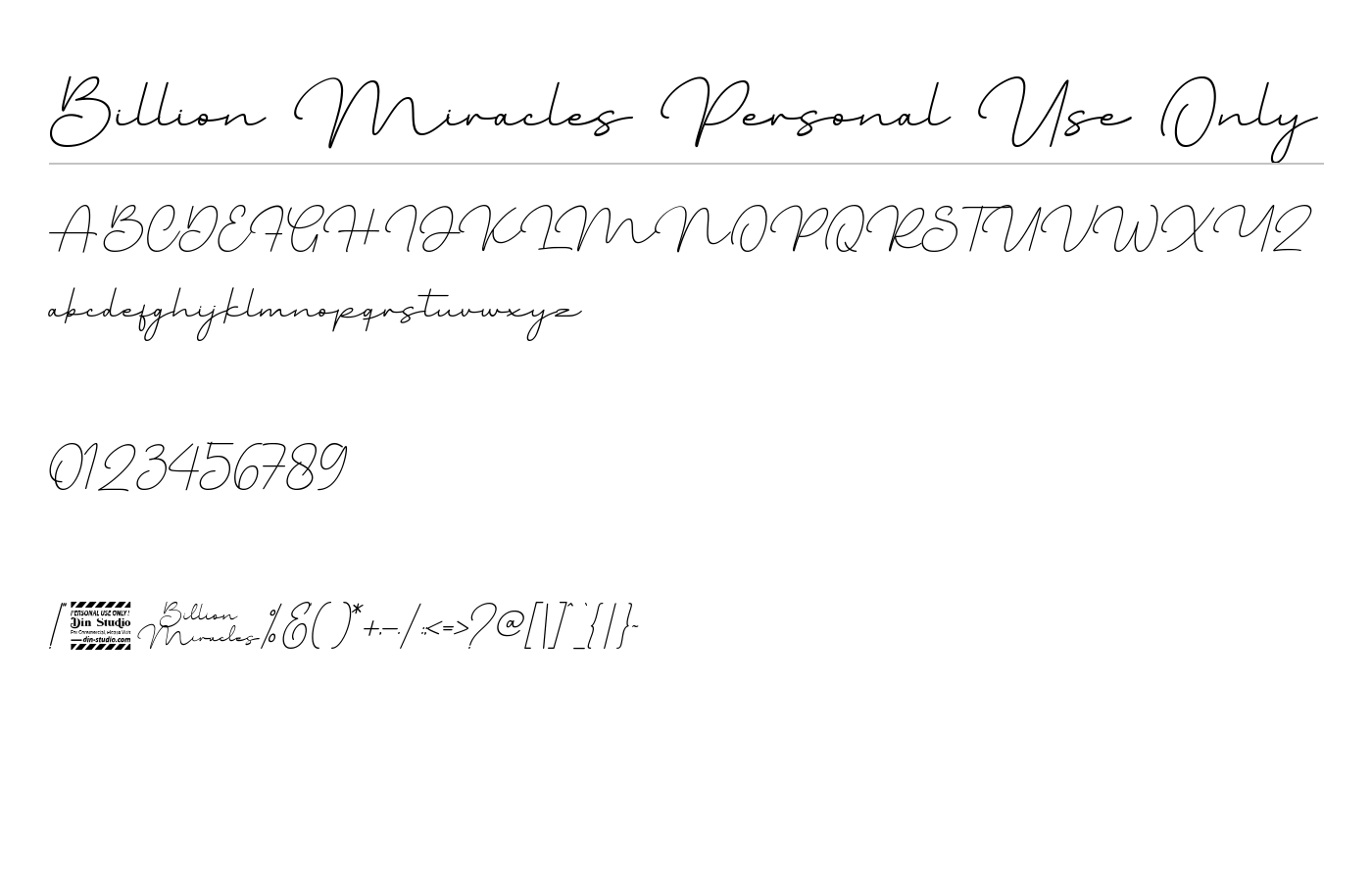 Billion Miracles Personal Use Font preview