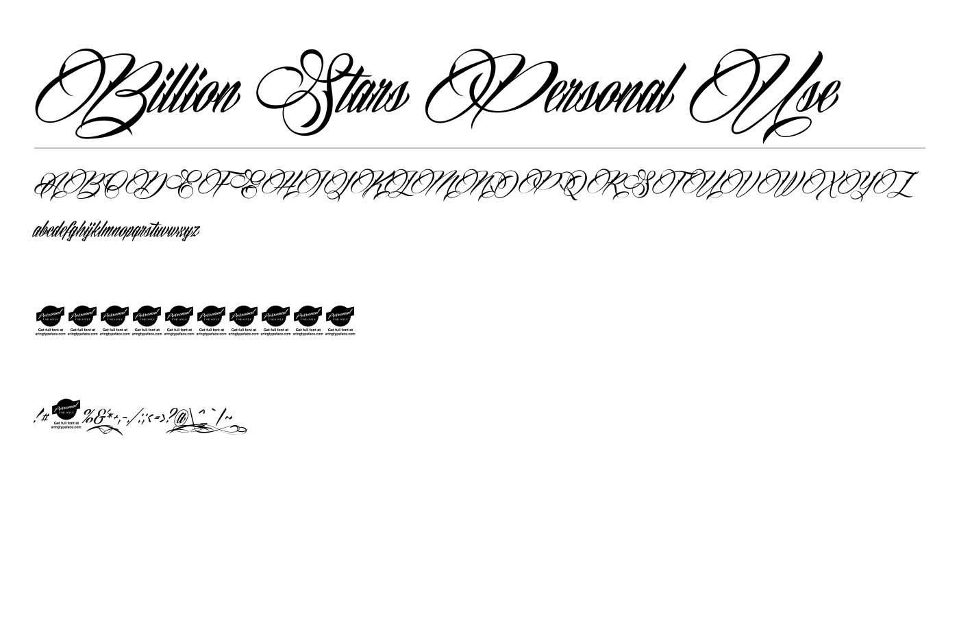 Billion Stars Personal Use Font preview