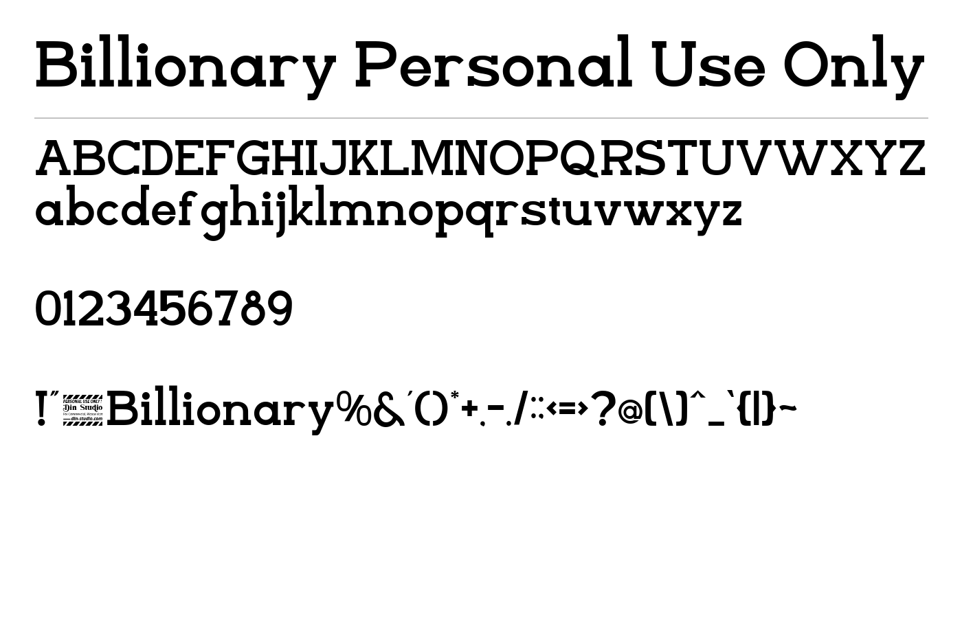 Billionary Personal Use Only Font preview