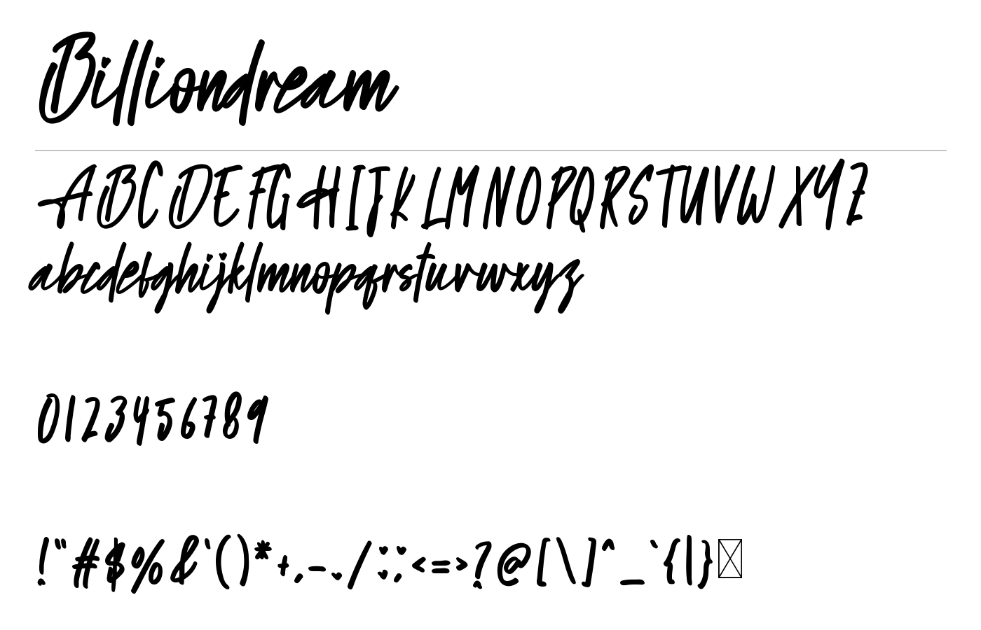 Billiondream Font preview
