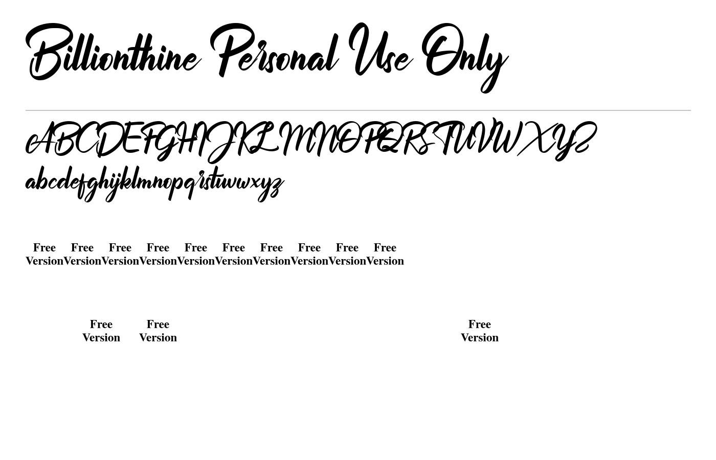 Billionthine Personal Use Only Font preview