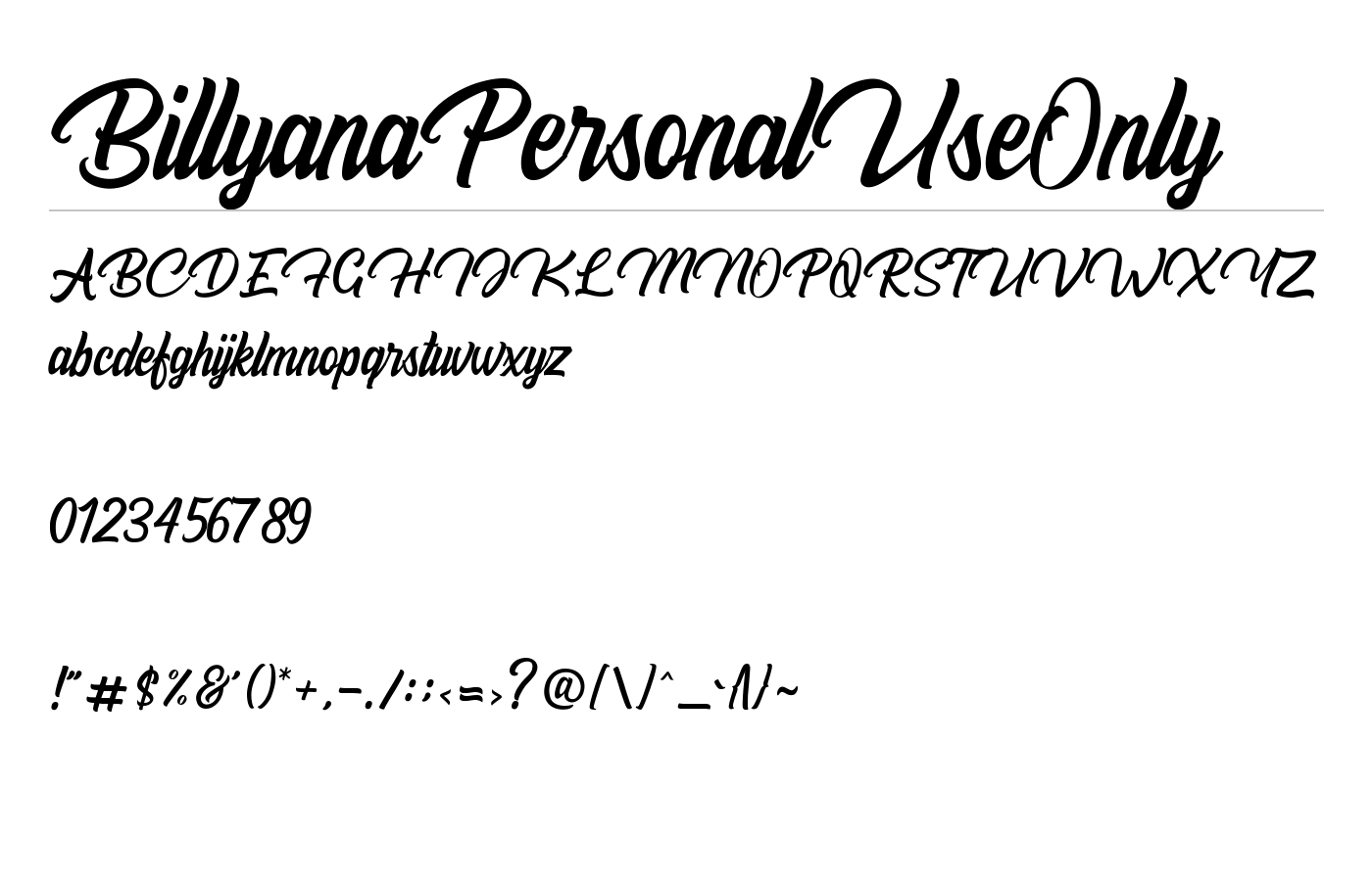 BillyanaPersonalUseOnly Font preview