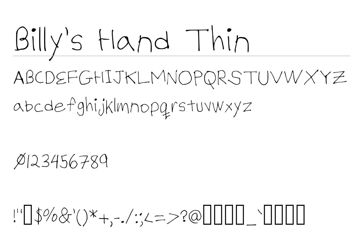 Billy's Hand Thin Font preview