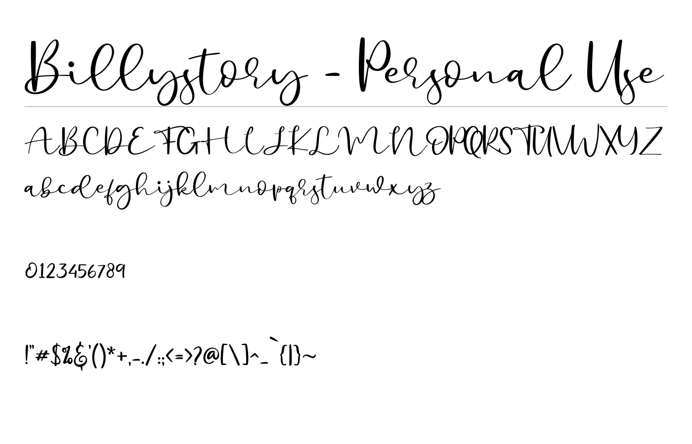 Billystory - Personal Use Font preview