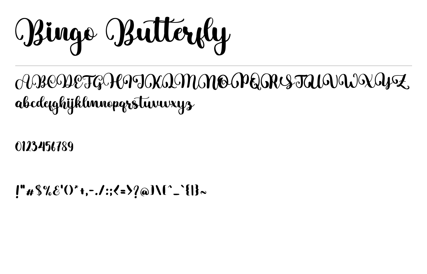 Bingo Butterfly Font preview