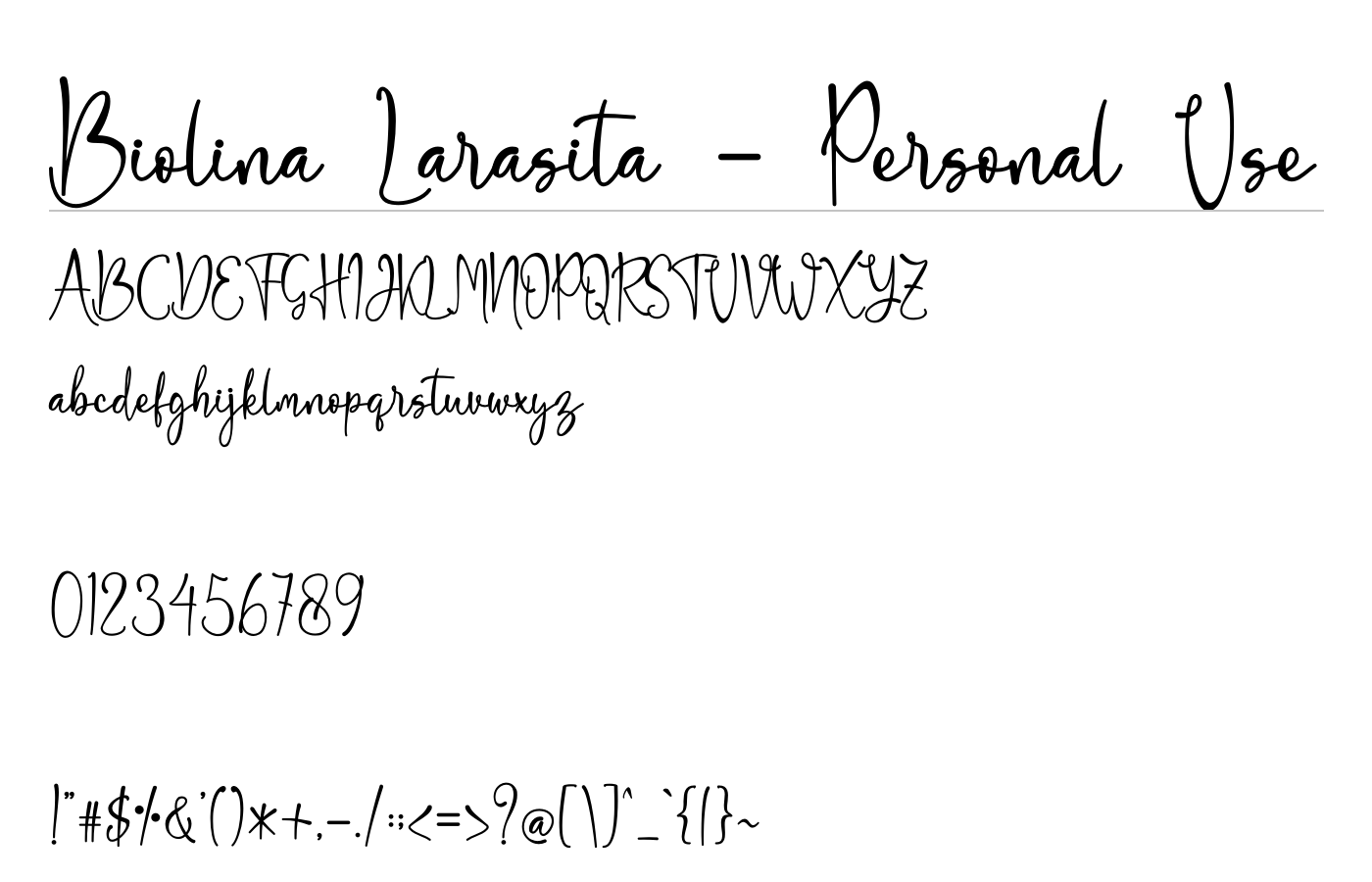 Biolina Larasita - Personal Use Font preview