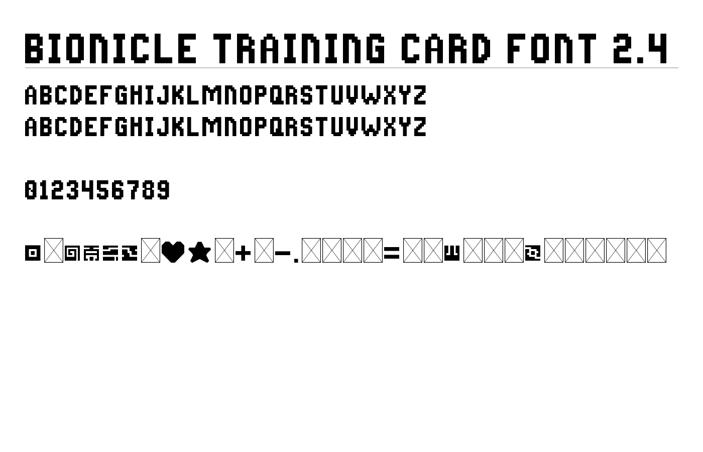 Bionicle training card font 2.4 Font preview