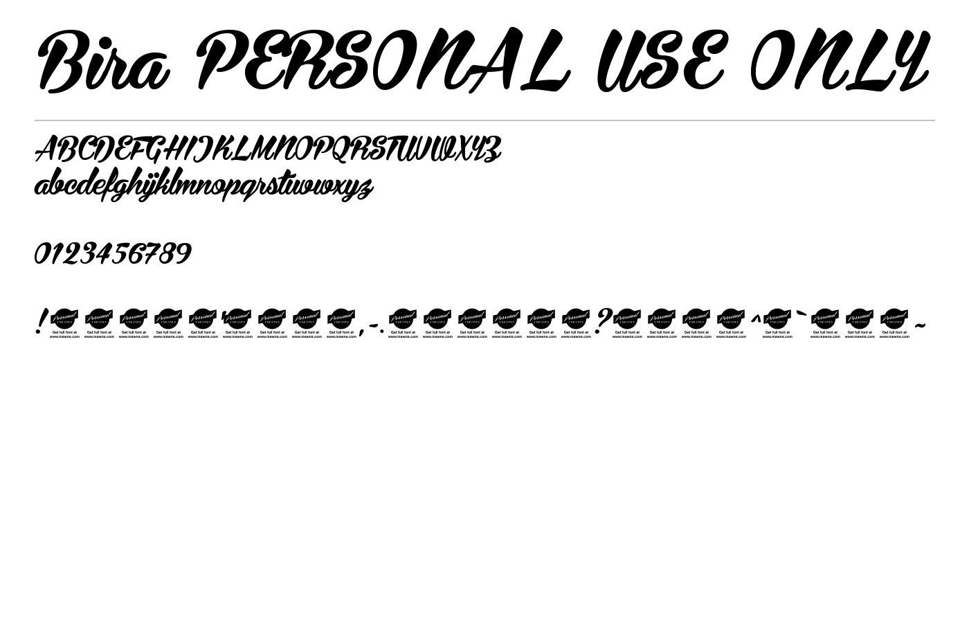 Bira PERSONAL USE ONLY Font preview