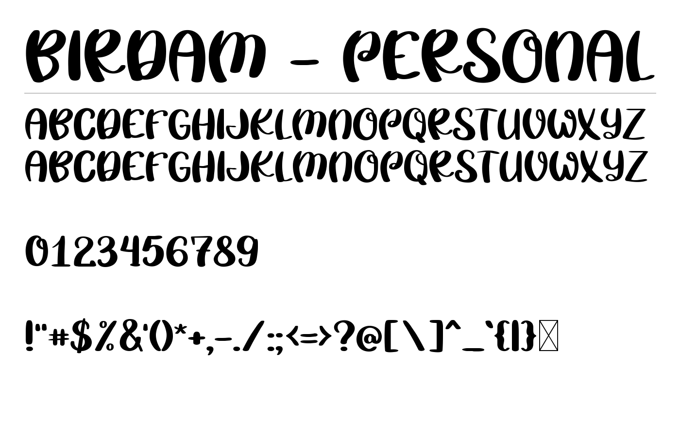 Birdam - PERSONAL Font preview