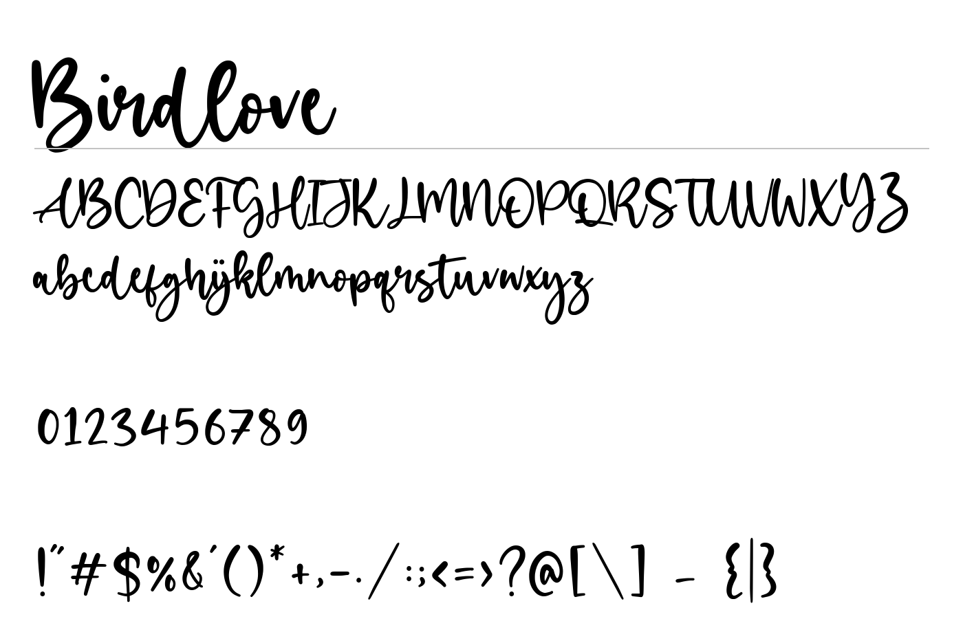 Birdlove Font preview
