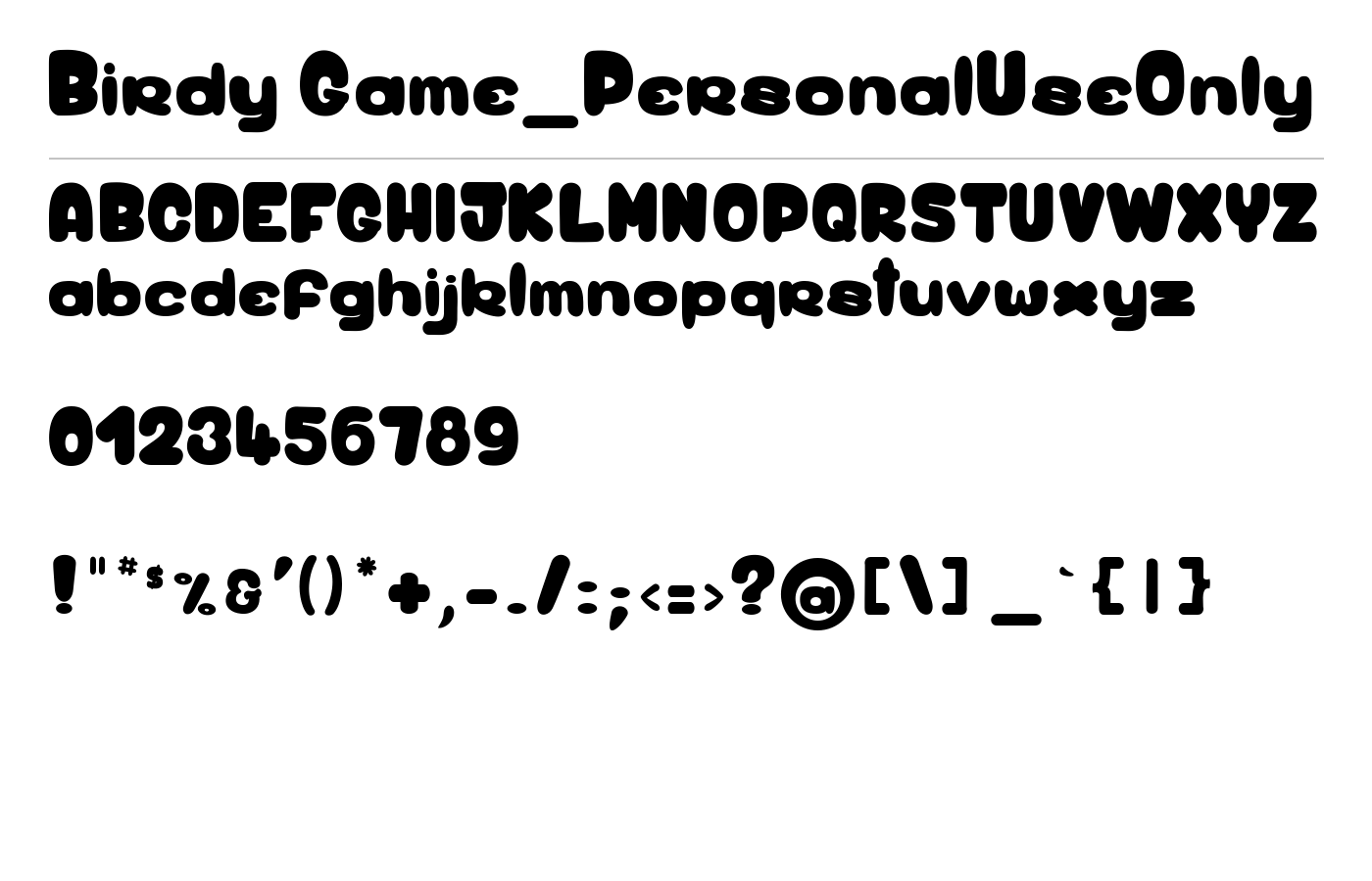 Birdy Game_PersonalUseOnly Font preview