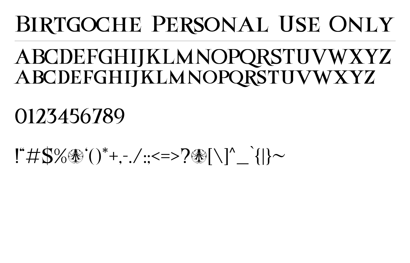Birtgoche Personal Use Only Font preview