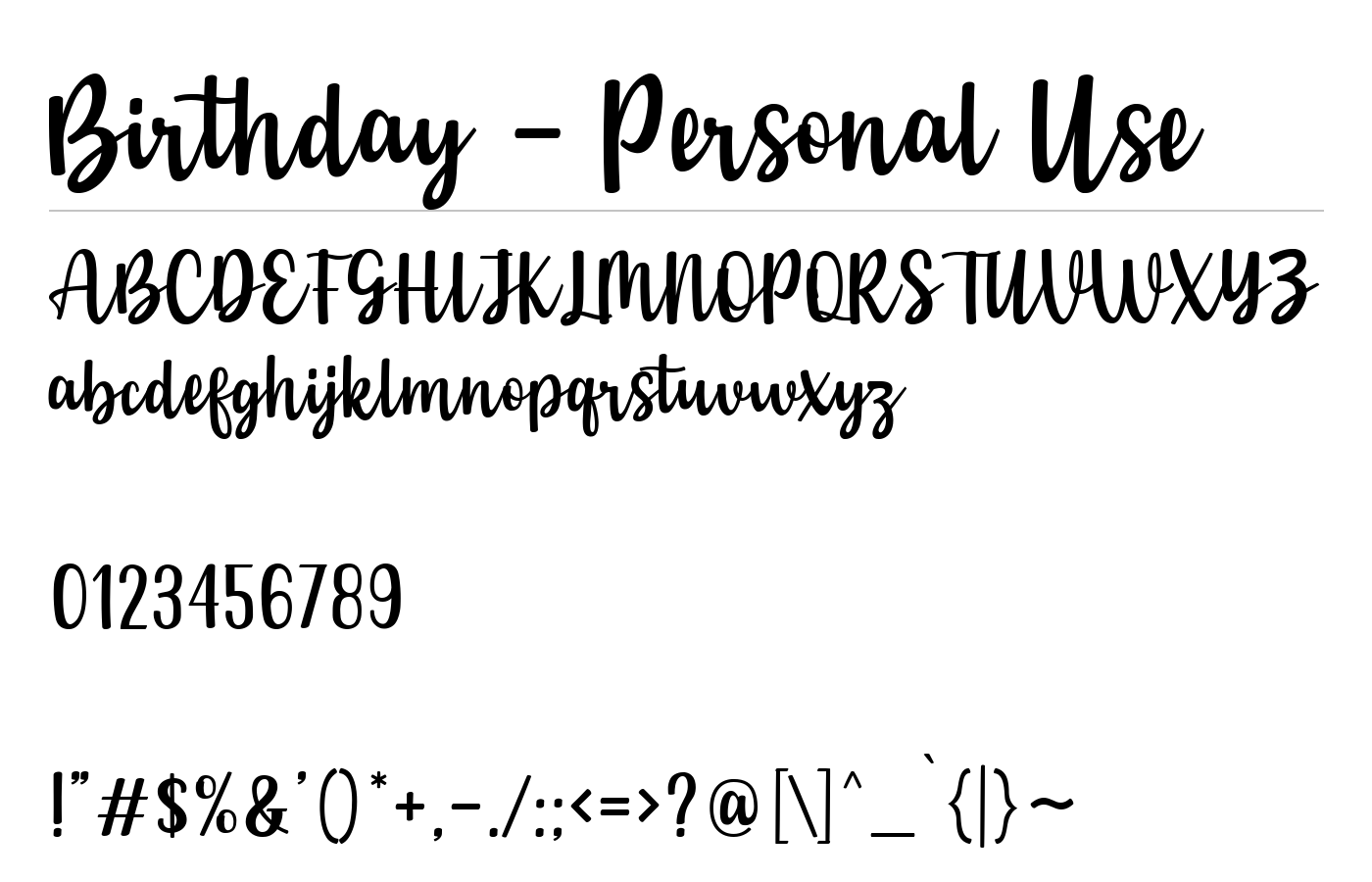Birthday - Personal Use Font preview