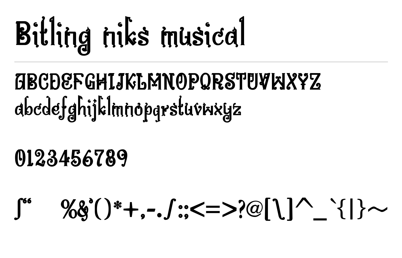Bitling niks musical Font preview