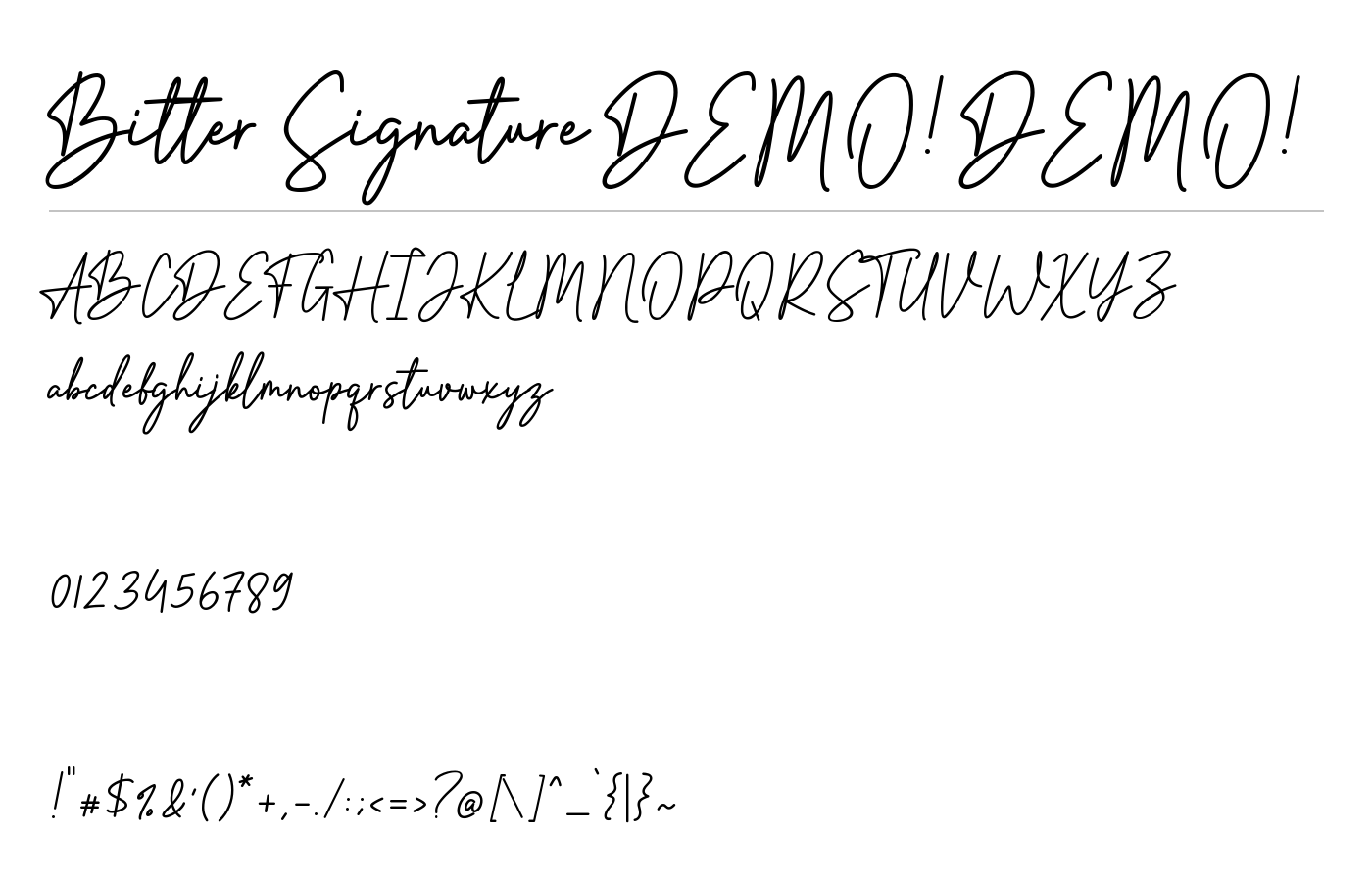 Bitter Signature DEMO! Font preview