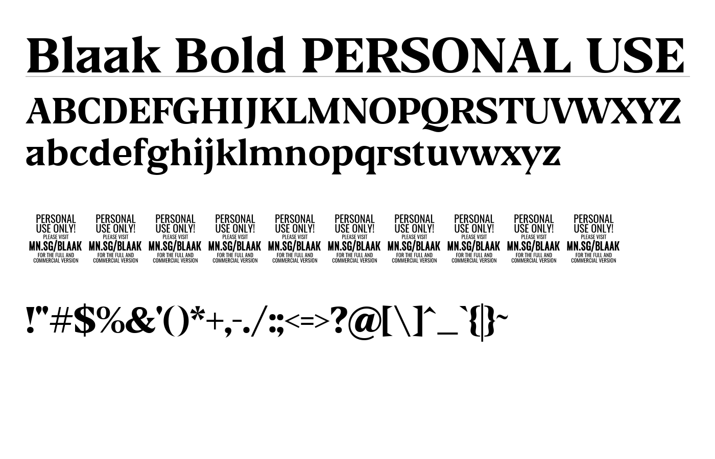 Blaak Regular PERSONAL USE Font preview