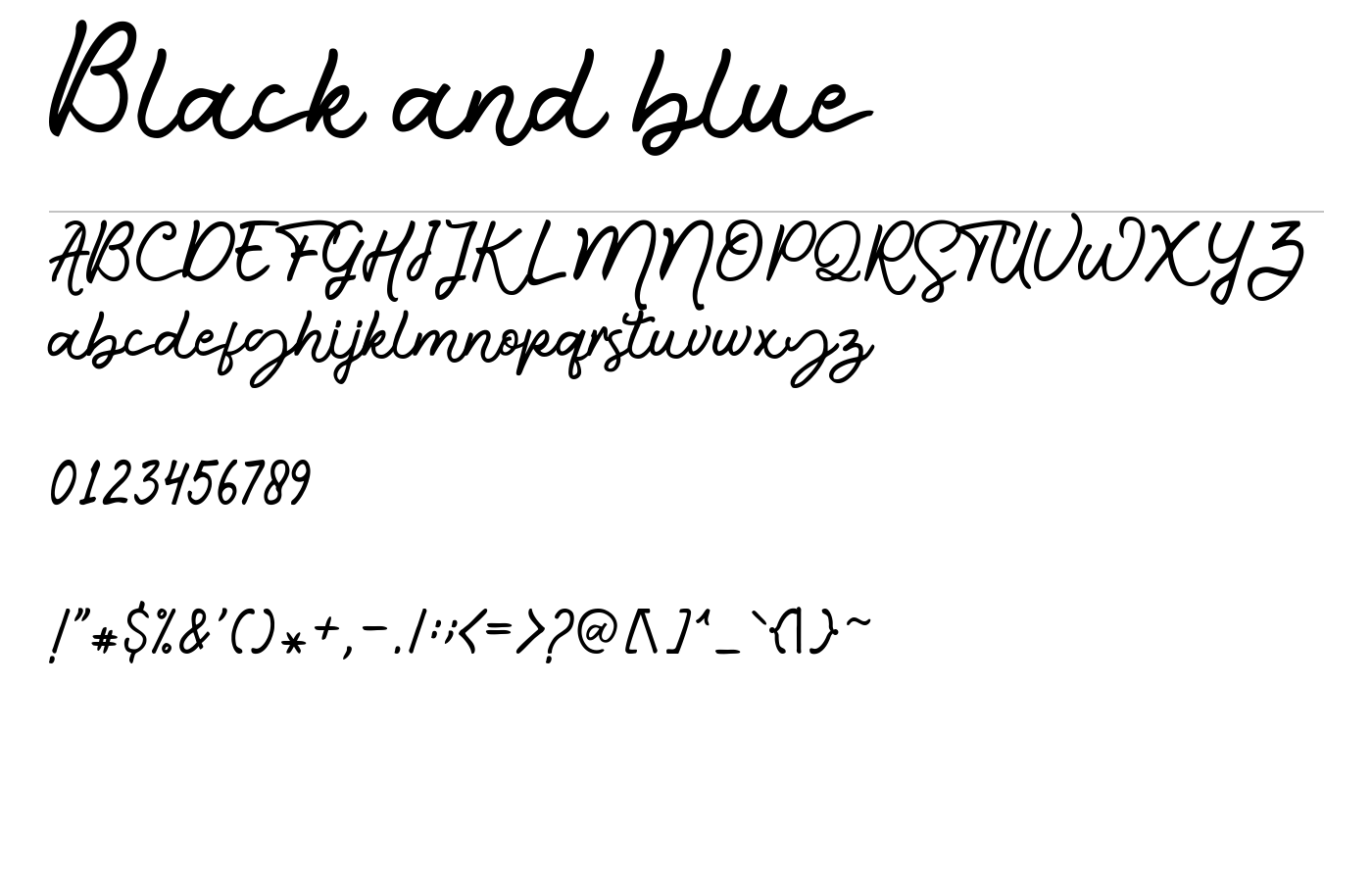 Black and blue Font preview