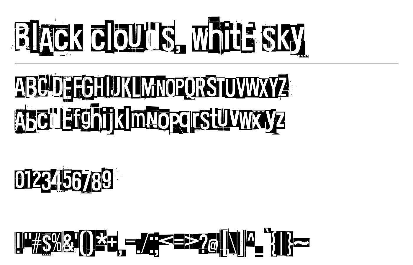 Black clouds, white sky Font preview